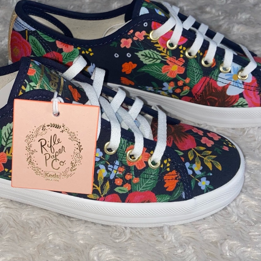 NEW Rifle Paper Co x Keds Kick Start Wild Rose Canvas Sneakers Navy Floral 7.5 - Picture 10 of 13